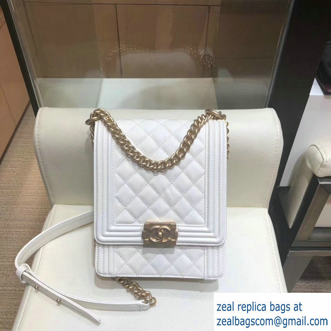 Chanel Boy North/South Small Flap Bag AS0130 Caviar Leather White 2018