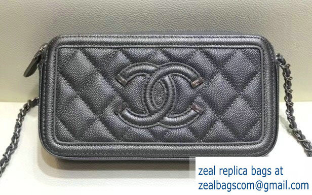 Chanel CC Filigree Grained Clutch with Chain Bag Metallic Gray 2018