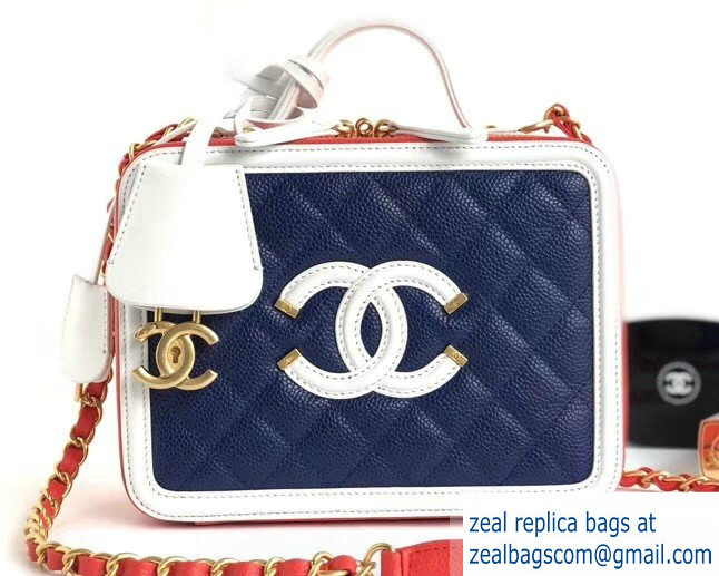 Chanel CC Filigree Grained Vanity Case Medium Bag A93343 Blue/White/Orange 2018