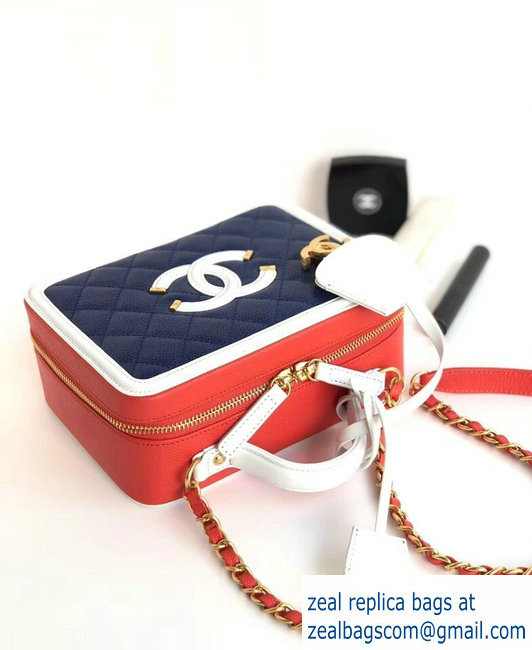 Chanel CC Filigree Grained Vanity Case Medium Bag A93343 Blue/White/Orange 2018