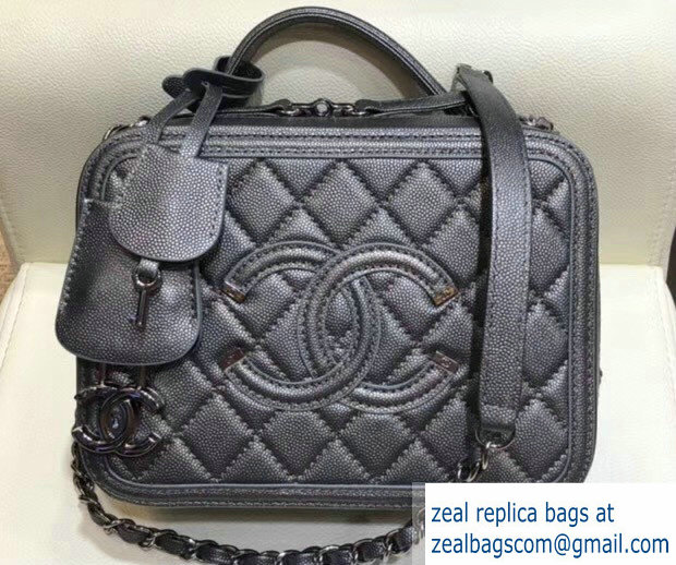 Chanel CC Filigree Grained Vanity Case Medium Bag A93343 Metallic Gray
