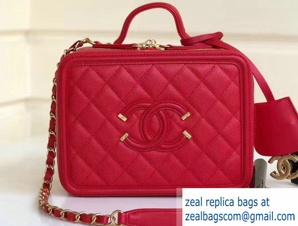 Chanel CC Filigree Grained Vanity Case Medium Bag A93343 Red