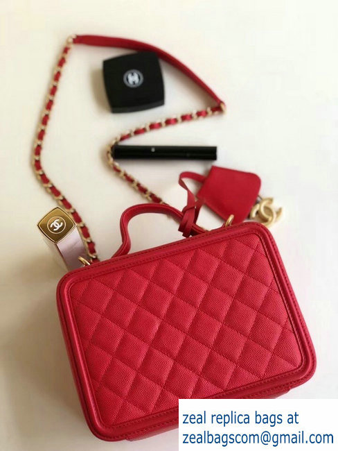 Chanel CC Filigree Grained Vanity Case Medium Bag A93343 Red
