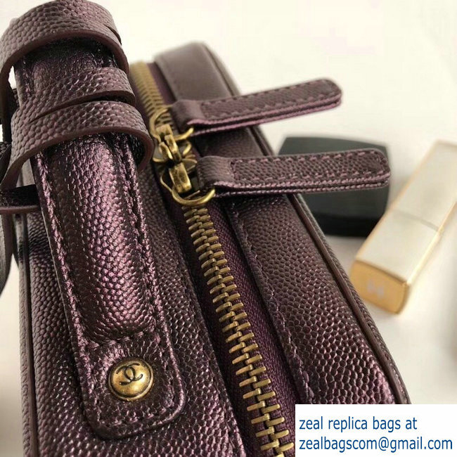 Chanel CC Filigree Grained Vanity Case Mini Bag A93342 Metallic Burgundy