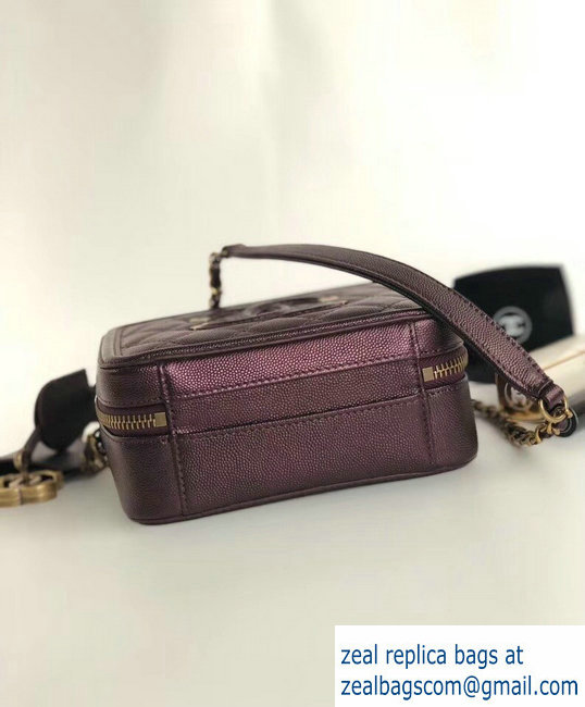 Chanel CC Filigree Grained Vanity Case Mini Bag A93342 Metallic Burgundy