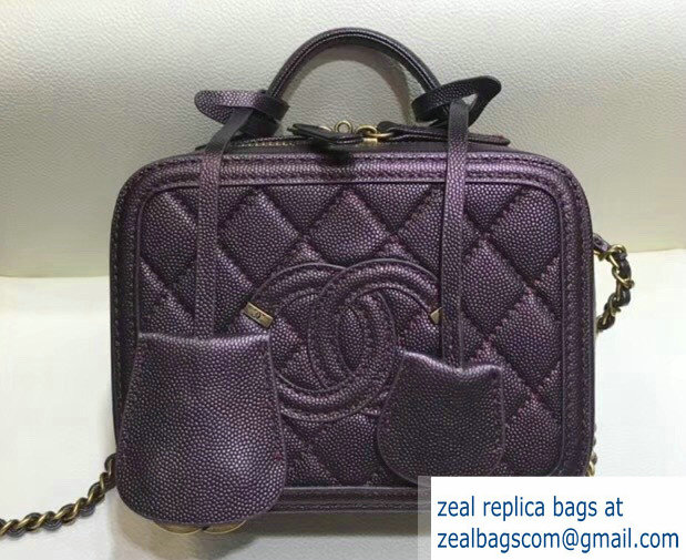 Chanel CC Filigree Grained Vanity Case Mini Bag A93342 Metallic Purple