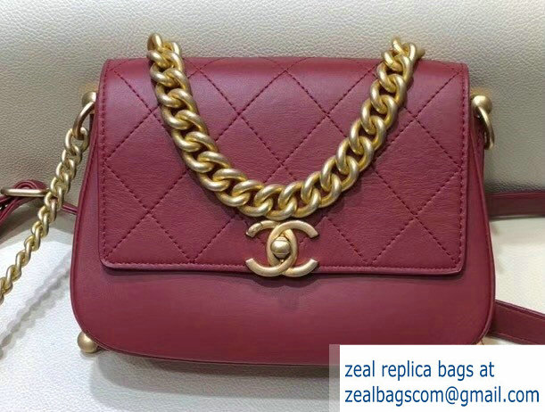 Chanel CC Logo Gold-Tone Metal Chain Small Flap Bag A57941 Red 2018