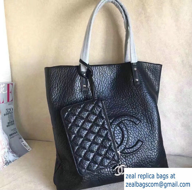 Chanel CC Logo Grained Deerskin Large Shopping Bag A92981 Black