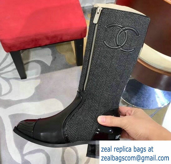 Chanel CC Logo High Boots G34131 Tweed/Black/Patent 2018