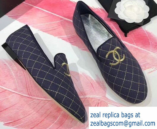 Chanel CC Logo Quilting Loafers G34137 Blue 2018