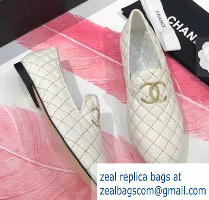Chanel CC Logo Quilting Loafers G34137 White 2018
