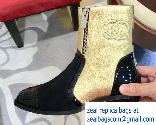 Chanel CC Logo Short Boots G34132 Gold/Suede Black/Patent 2018