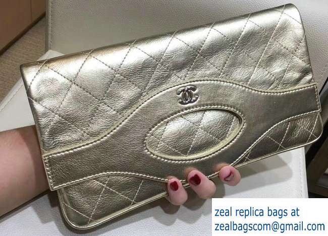 Chanel Calfskin Chanel 31 Pouch Clutch Bag A70520 Metallic Crumpled Gold 2018