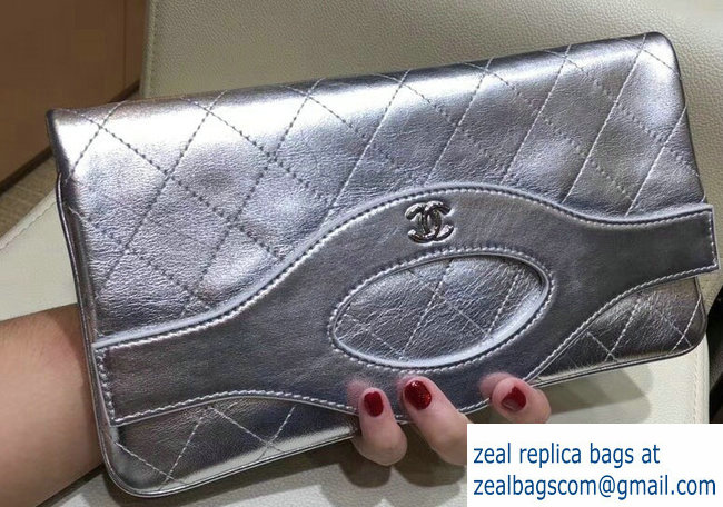 Chanel Calfskin Chanel 31 Pouch Clutch Bag A70520 Metallic Crumpled Silver 2018