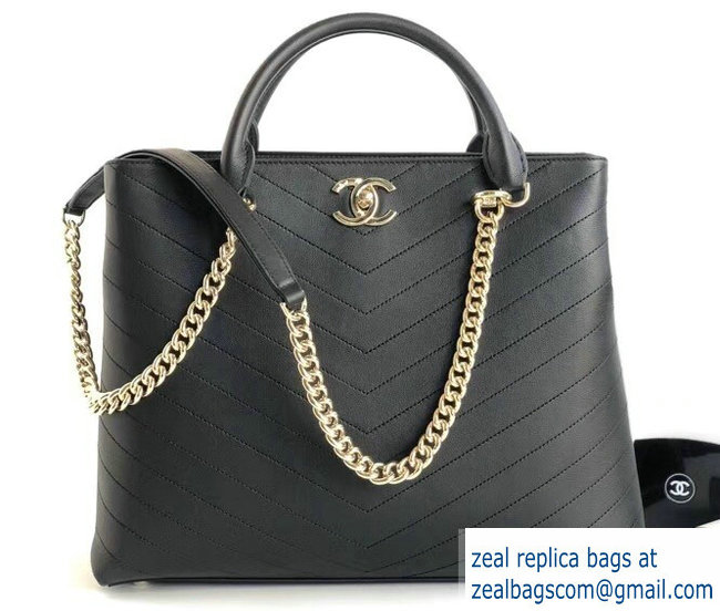 Chanel Calfskin Coco Chevron Large Shopping Tote Bag Black A57553 2018