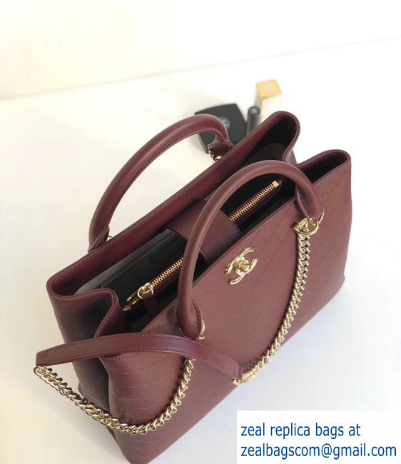 Chanel Calfskin Coco Chevron Large Shopping Tote Bag Burgundy A57553 2018