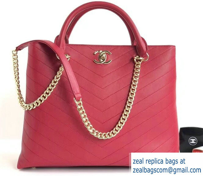 Chanel Calfskin Coco Chevron Large Shopping Tote Bag Red A57553 2018