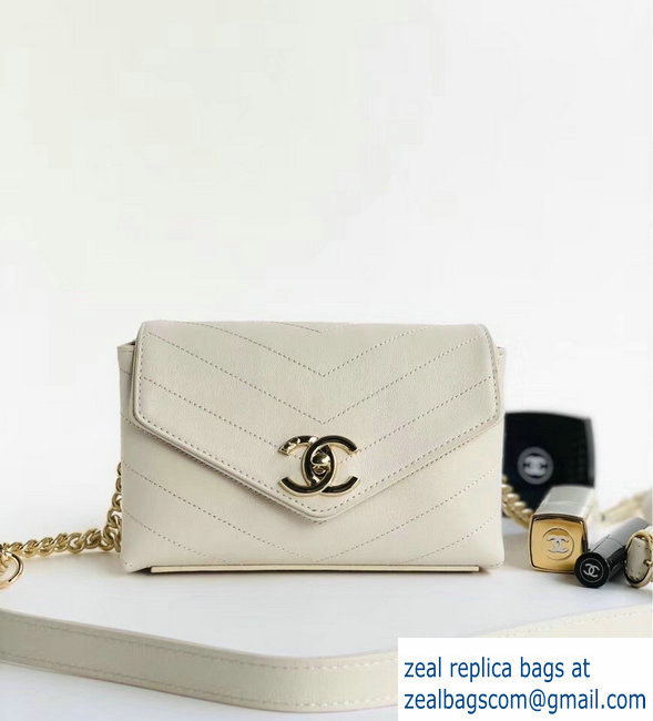 Chanel Calfskin Coco Chevron Waist Bag White A57592 2018