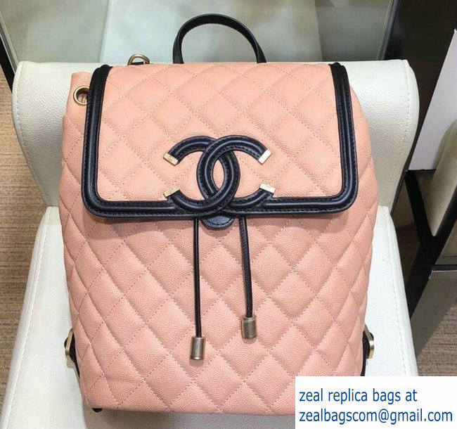 Chanel Caviar Leather CC Filigree Backpack Bag A91228/A57090 Nude Pink/Black 2018