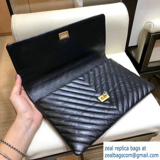 Chanel Chevron 2.55 Reissue Aged Calfskin Clutch Bag Black A91795 2018