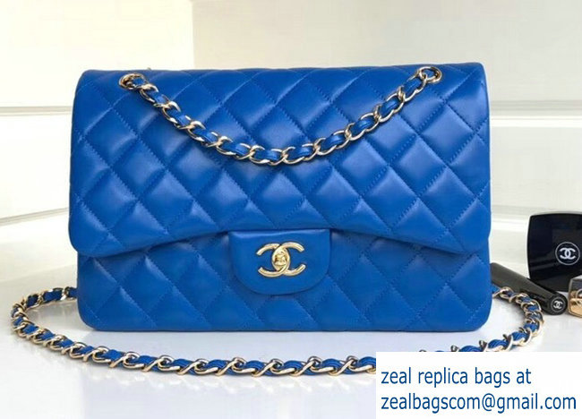 Chanel Classic Flap Medium Bag 1112 cobalt blue in Sheepskin Leather with silver Hardware