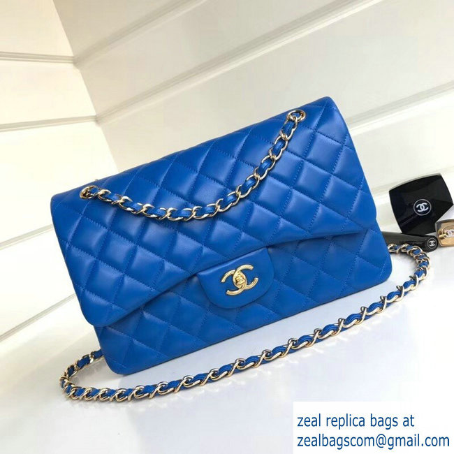 Chanel Classic Flap Medium Bag 1112 cobalt blue in Sheepskin Leather with silver Hardware - Click Image to Close