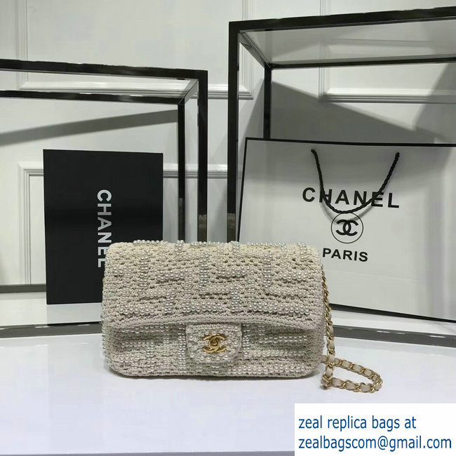 Chanel Crochet Flap Bag Beige with Pearls 2018