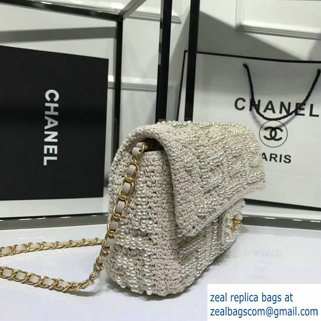 Chanel Crochet Flap Bag Beige with Pearls 2018