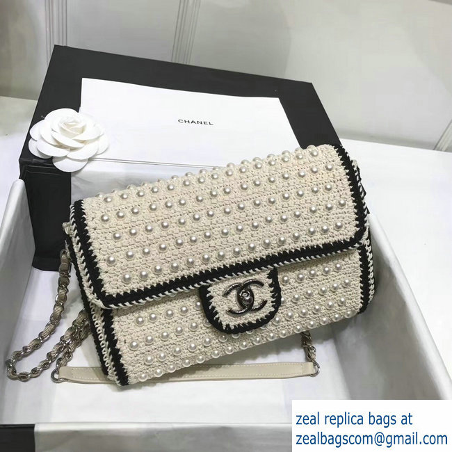 Chanel Crochet with Pearls Flap Bag Beige 2018