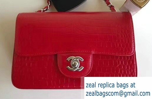 Chanel Croco Pattern Classic Flap Small Bag red 2018