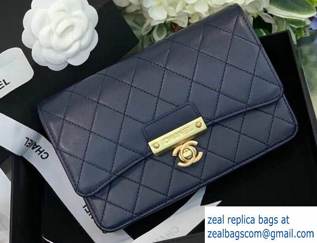 Chanel Goatskin Gold-Tone Metal Wallet On Chain WOC Bag A81419 Navy Blue 2018