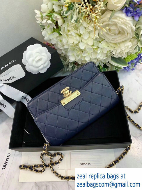 Chanel Goatskin Gold-Tone Metal Wallet On Chain WOC Bag A81419 Navy Blue 2018