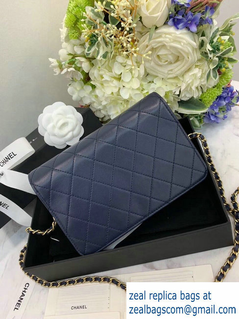 Chanel Goatskin Gold-Tone Metal Wallet On Chain WOC Bag A81419 Navy Blue 2018