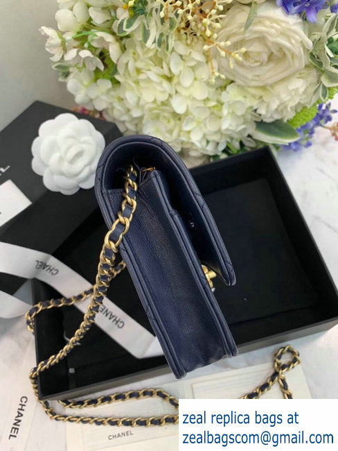 Chanel Goatskin Gold-Tone Metal Wallet On Chain WOC Bag A81419 Navy Blue 2018