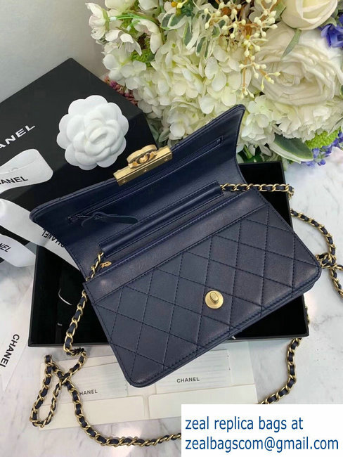 Chanel Goatskin Gold-Tone Metal Wallet On Chain WOC Bag A81419 Navy Blue 2018