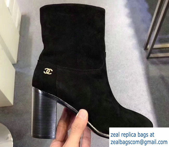 Chanel Heel 8cm CC Logo Short Boots Suede Black 2018
