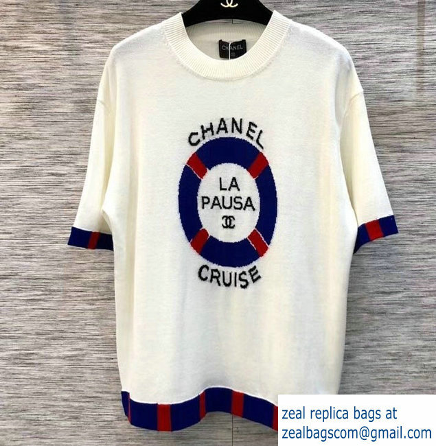 Chanel LA PAUSA Cruise Knit T-shirt White/Blue/Red 2019