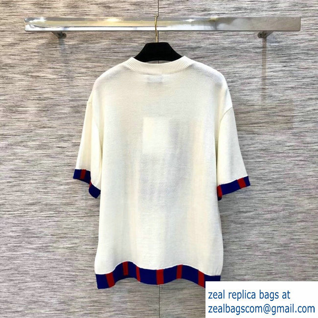 Chanel LA PAUSA Cruise Knit T-shirt White/Blue/Red 2019 - Click Image to Close