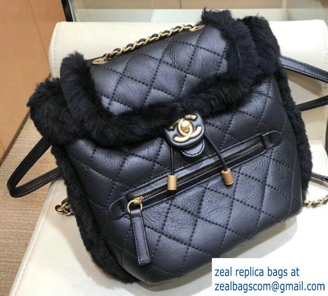 Chanel Lambskin/Shearling CC Backpack Bag A57497 Black 01 2018