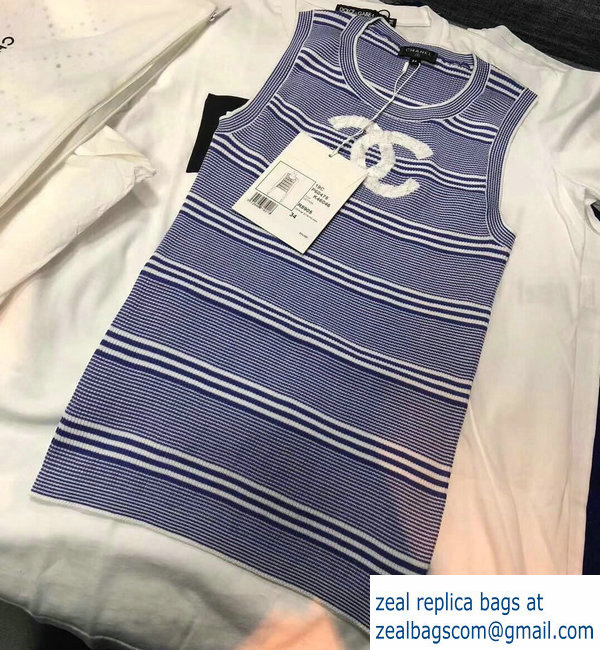 Chanel Logo and Stripe Blue Tank Top Dress 2019