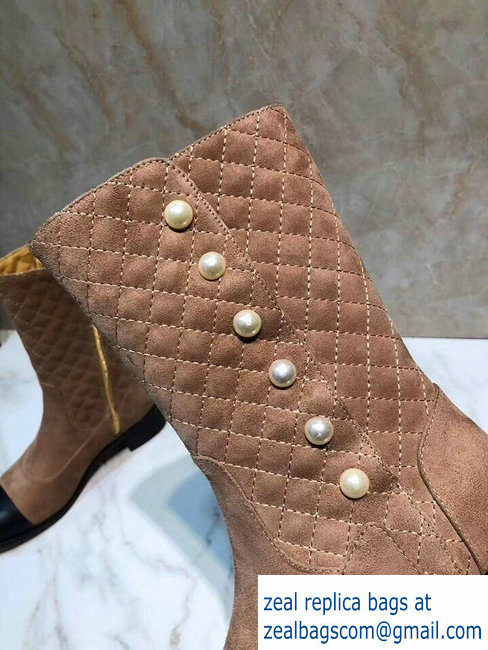 Chanel Pearls High Boots G34075 Suede Apricot 2018