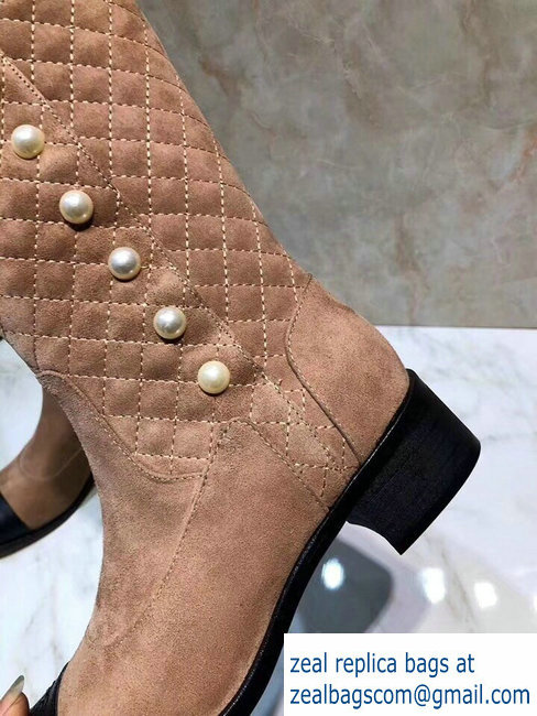 Chanel Pearls High Boots G34075 Suede Apricot 2018