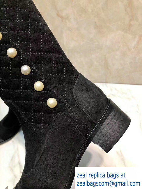 Chanel Pearls High Boots G34075 Suede Black 2018