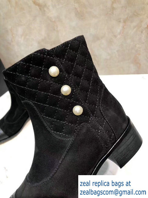 Chanel Pearls Short Boots G34074 Suede Black 2018 - Click Image to Close