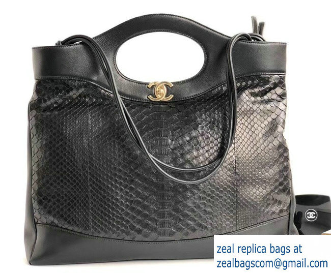 Chanel Python Chanel 31 Medium Shopping Bag All balck A57977 2018