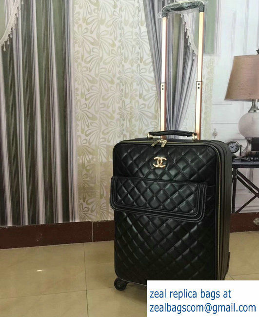 Chanel Quilting Trolley Travel Luggage Bag Black with Flap