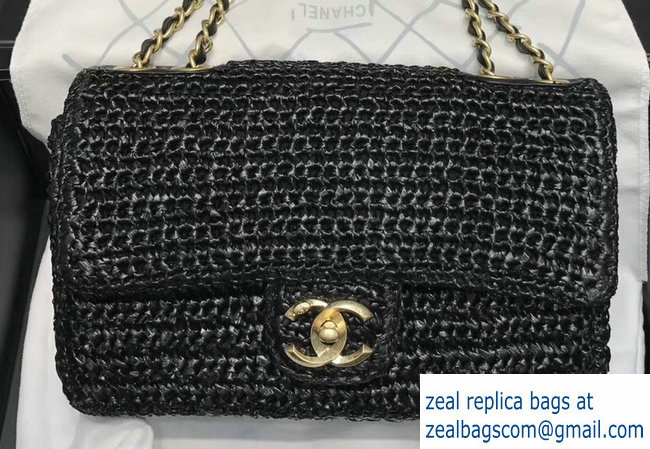 Chanel Sequins Logo Crochet Flap Bag Black 2018