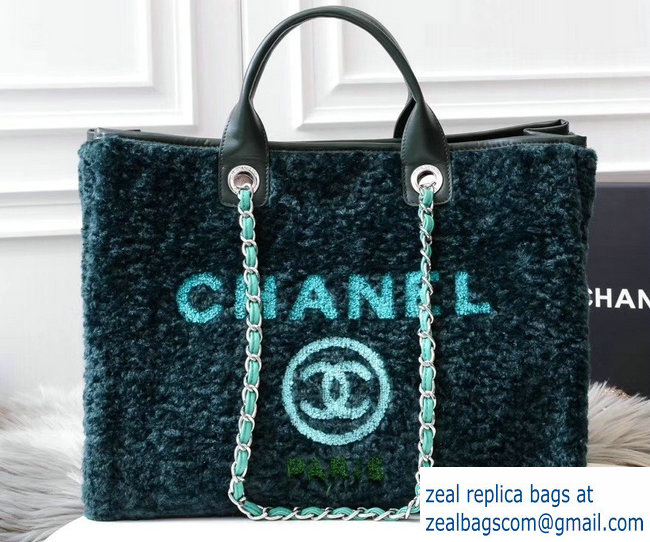 Chanel Shearling Deauville Medium Shopping Bag Green 2018