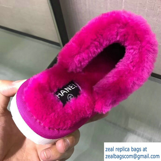 Chanel Shearling Fur CC Logo Slipper Sandals Fuchsia 2018