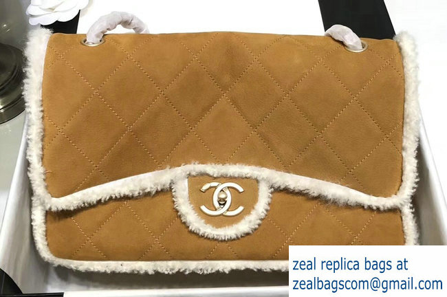 Chanel Shearling Lambskin Coco Neige Medium Flap Bag A57737 Apricot 2018